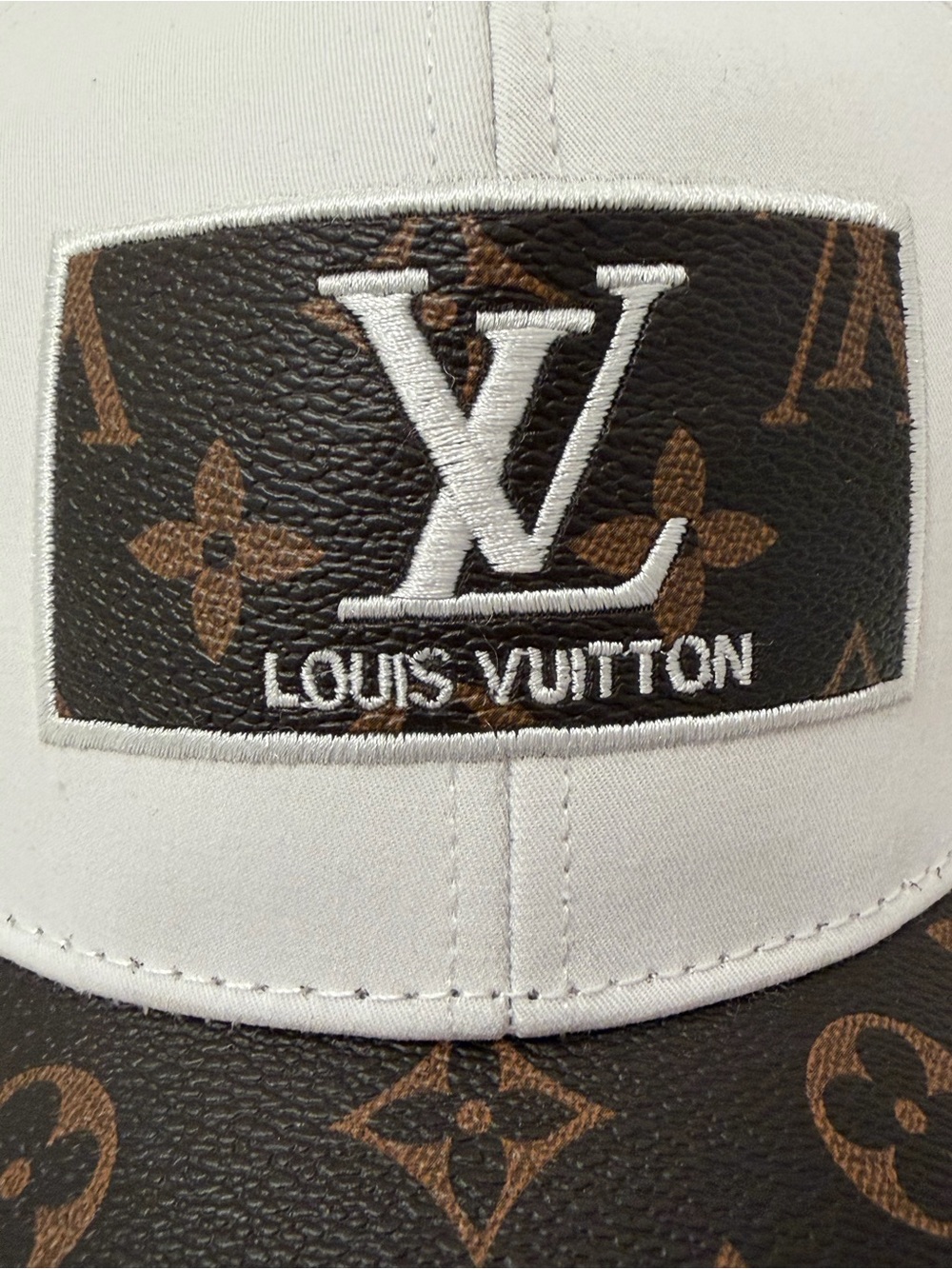 Louis Vuitton White & Brown Monogram Patch Cap - Picture 3 of 12